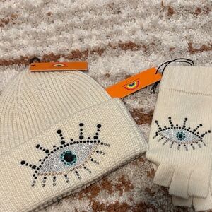 Eye Design Cream Beanie and Gloves Set Kurt Geiger.